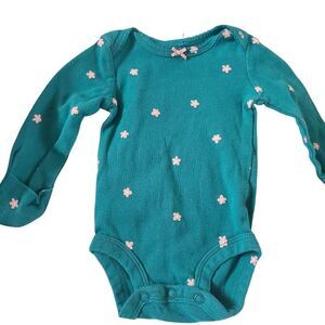 Carter's Onesie Long-Sleeves Teal Pink Hearts And‎ Bow Sz Newborn New